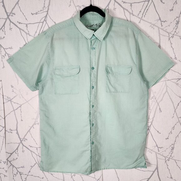 Kenneth Blake Mint Green Linen Cotton Blend Short Sleeve Shirt - Picture 1 of 4